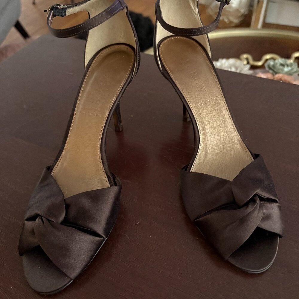J. Crew Chocolate Satin Open toe Heels